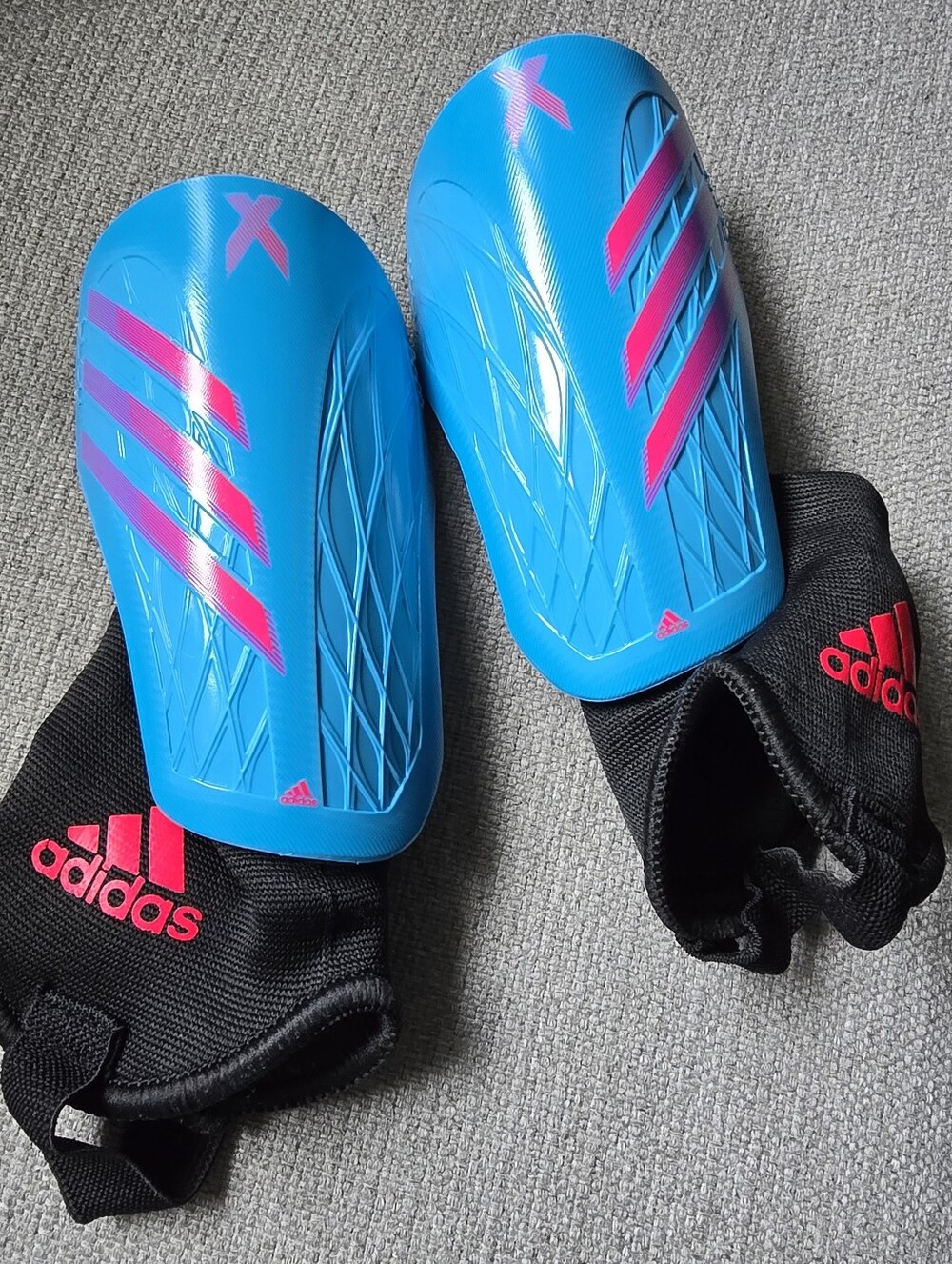 adidas Kids Blue/Pink Soccer Shin Guards with Ankle Sleeves